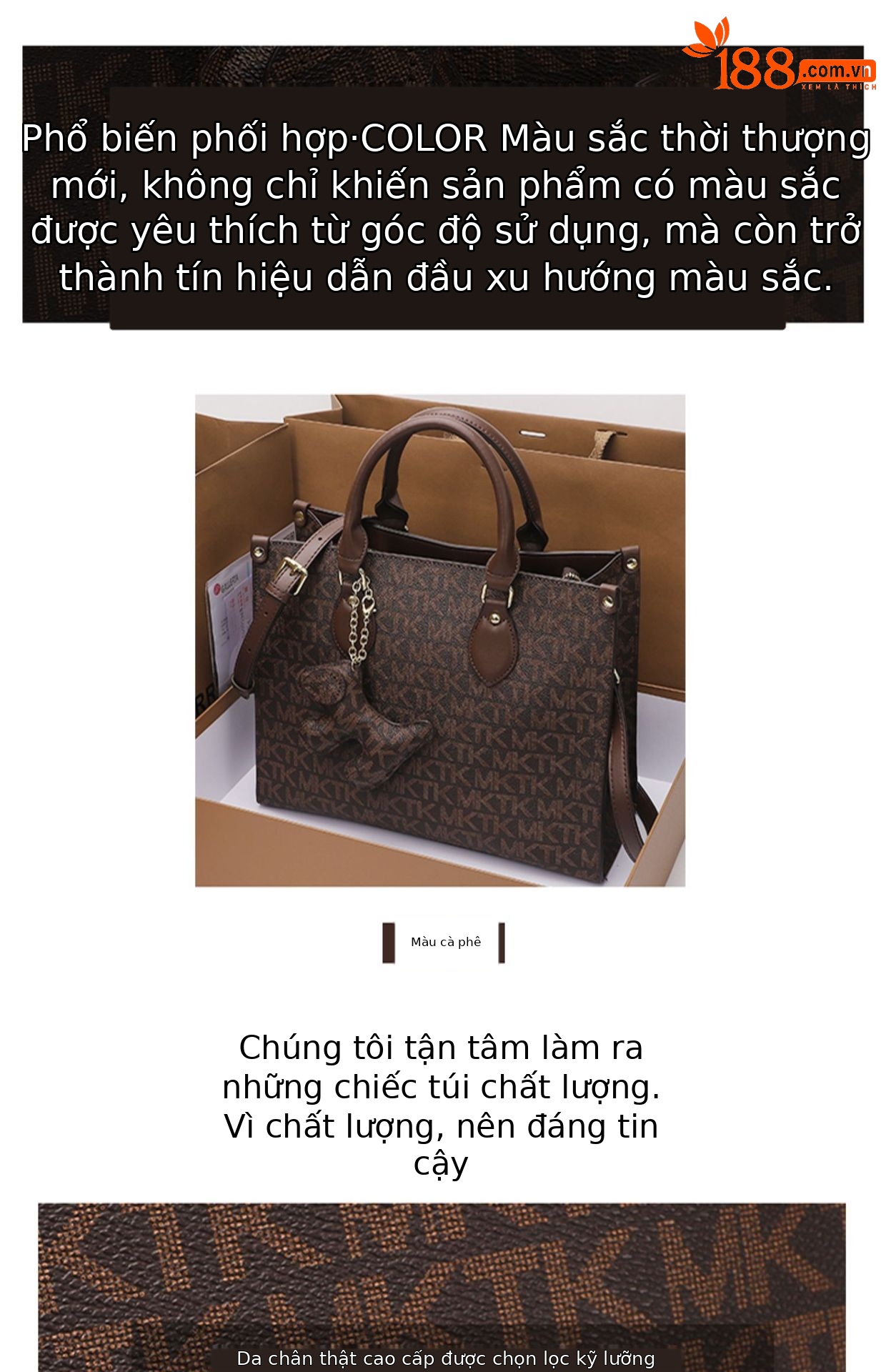 Túi tote nữ da thật đi làm dung tích lớn đeo vai kiểu mới xuân hè — Màu cà phê chi tiết 3