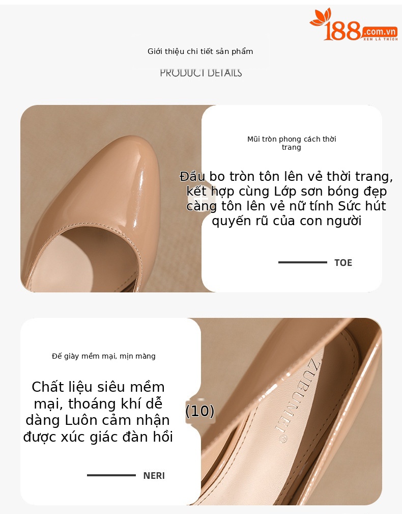 Giày cao gót nữ mũi nhọn gót 12 cm đế chống thấm nước — Màu nude-12cm chi tiết 2