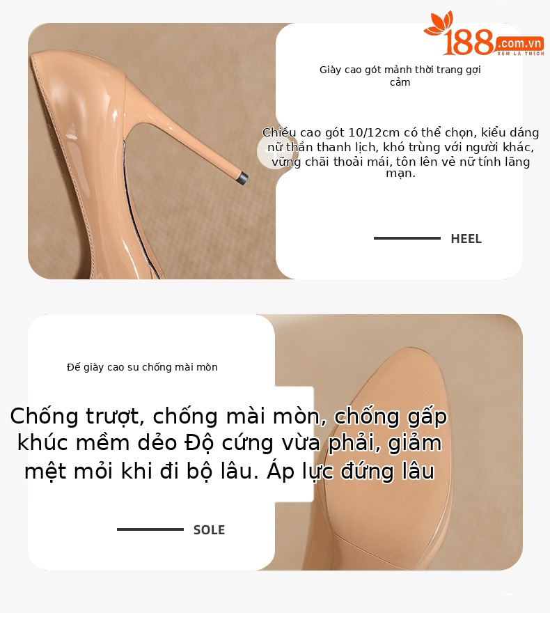 Giày cao gót nữ mũi nhọn gót 12 cm đế chống thấm nước — Màu nude-12cm chi tiết 3