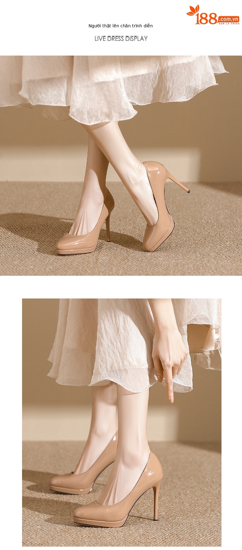 Giày cao gót nữ mũi nhọn gót 12 cm đế chống thấm nước — Màu nude-12cm chi tiết 4