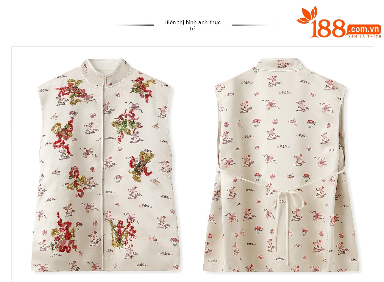 Bộ áo gilê không tay cổ đứng thêu sequin phong cách Trung Hoa mới kèm sơ mi trắng và chân váy nửa MZ055 — Áo sơ mi trắng, Váy nửa, Áo gilê chi tiết 20