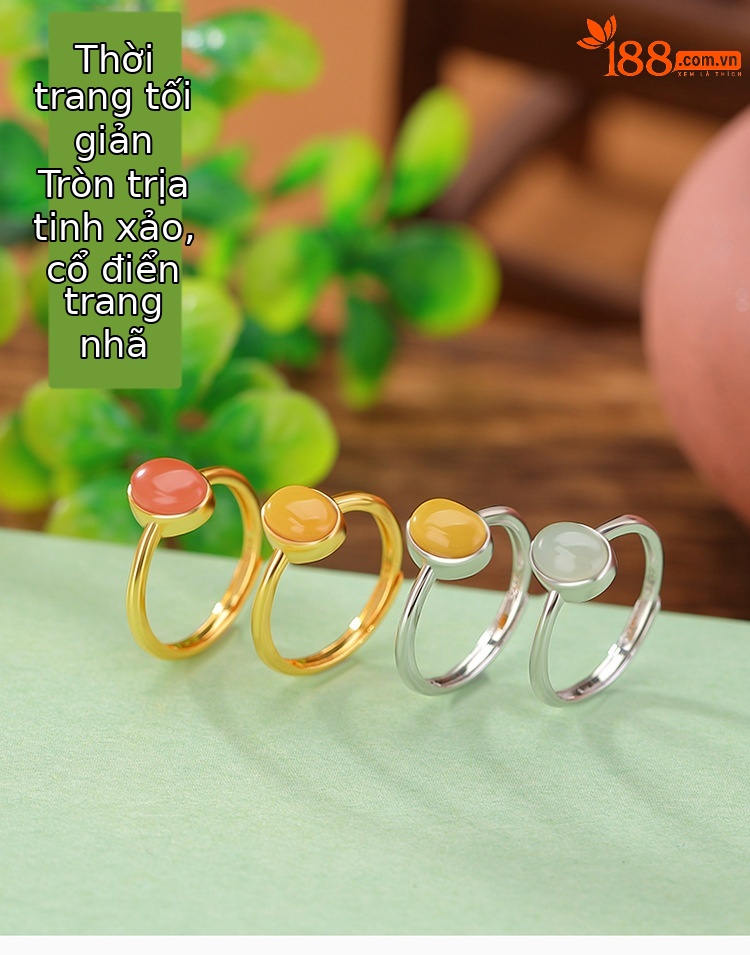 Nhẫn bạc S925 mạ vàng mặt trứng bầu dục phong cách retro — Mẫu màu bạc sáp ong chi tiết 1