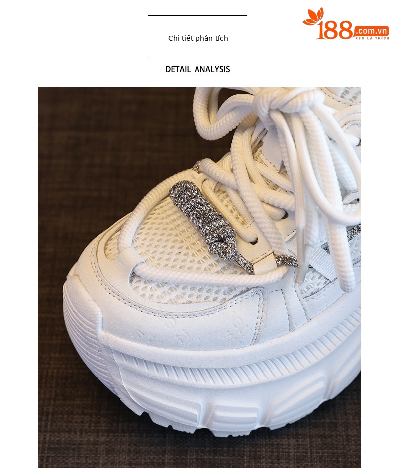 Giày sneaker nữ đế dày độn cao mặt lưới thoáng khí phong cách thể thao — Màu trắng chi tiết 7