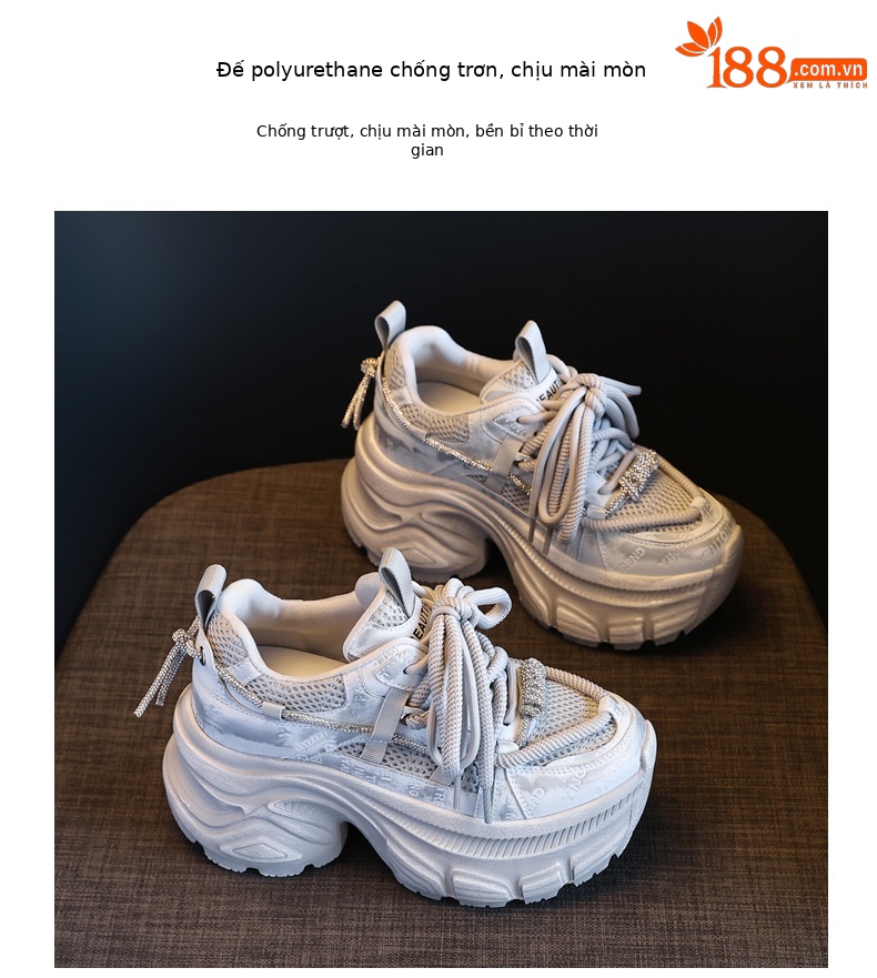 Giày sneaker nữ đế dày độn cao mặt lưới thoáng khí phong cách thể thao — Màu trắng chi tiết 10