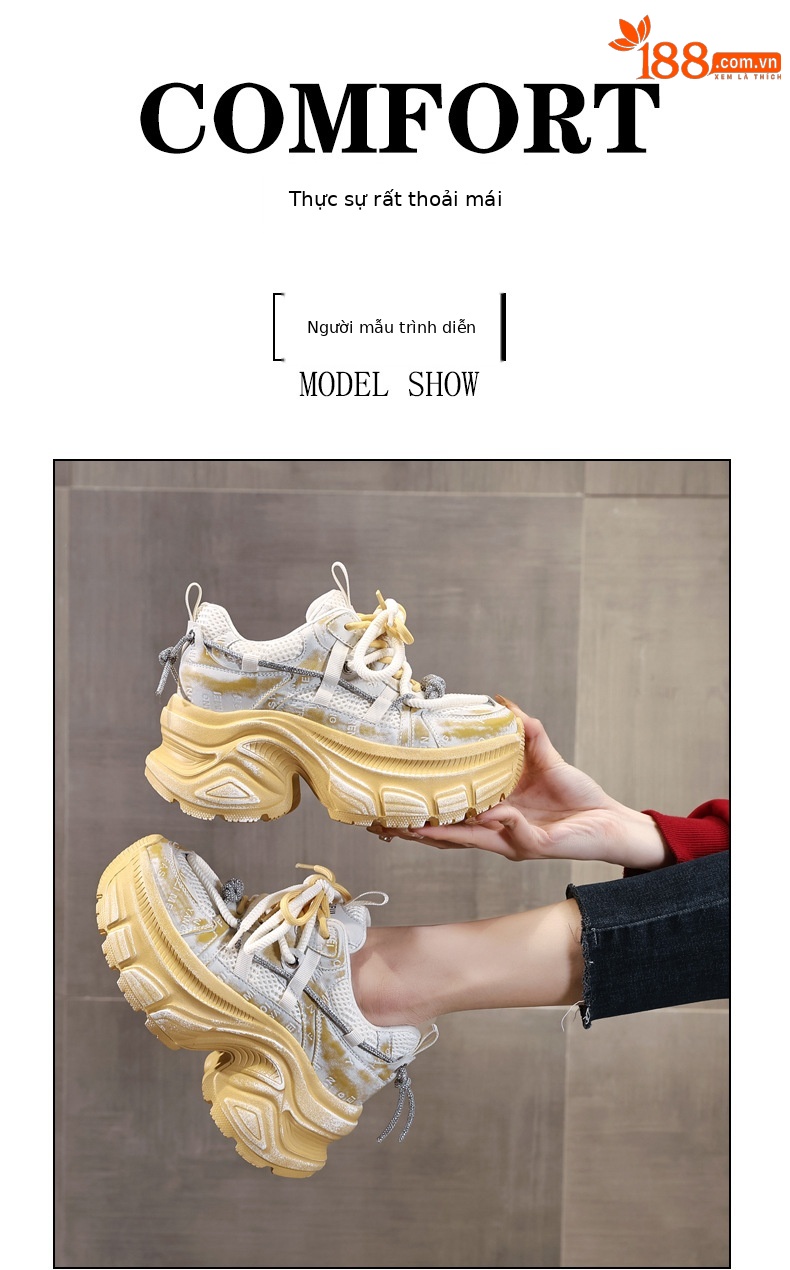 Giày sneaker nữ đế dày độn cao mặt lưới thoáng khí phong cách thể thao — Màu trắng chi tiết 11