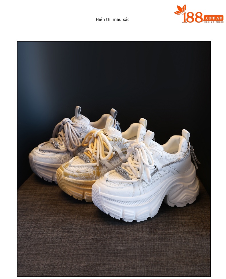 Giày sneaker nữ đế dày độn cao mặt lưới thoáng khí phong cách thể thao — Màu trắng chi tiết 18