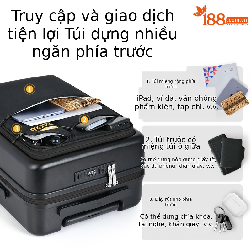 Bộ 3 vali vải Oxford chịu mài mòn, chống sốc, phù hợp công tác — Túi đựng xe đẩy màu đen
