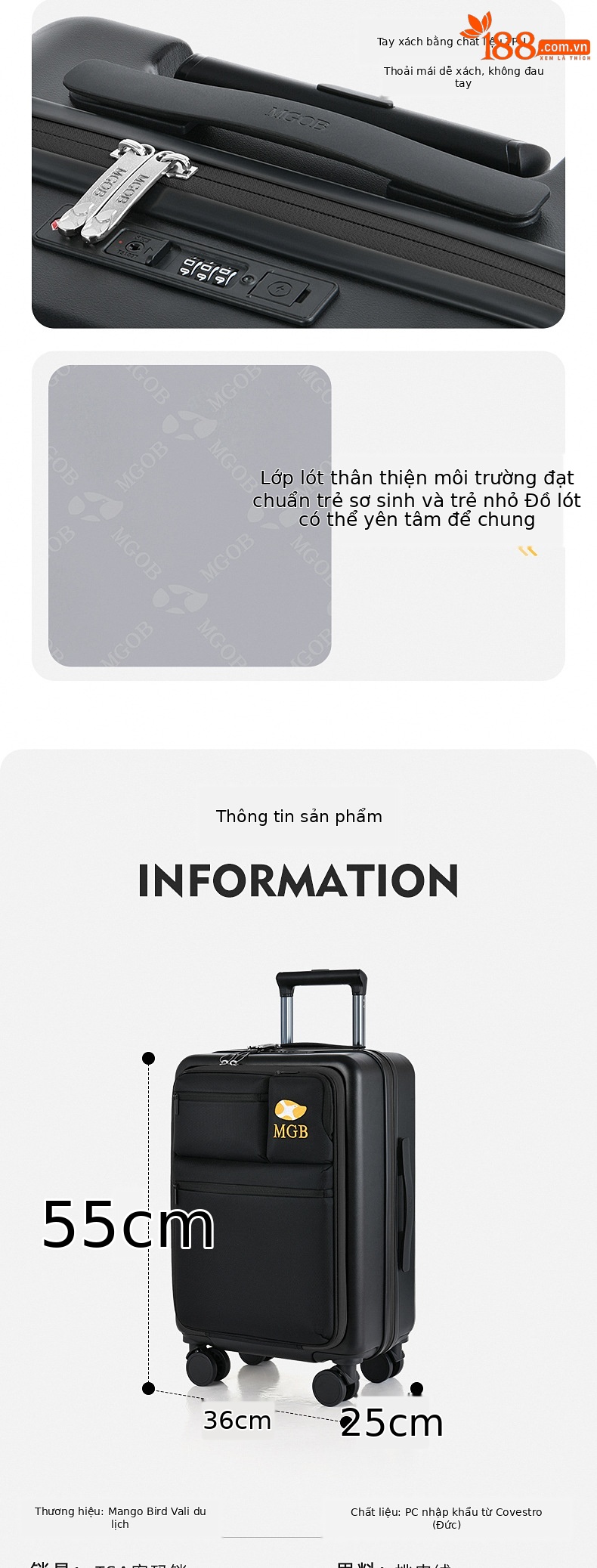 Vali du lịch mở rộng siêu nhẹ 20 inch bánh xe đa hướng — Túi xe đẩy màu vàng chi tiết 6