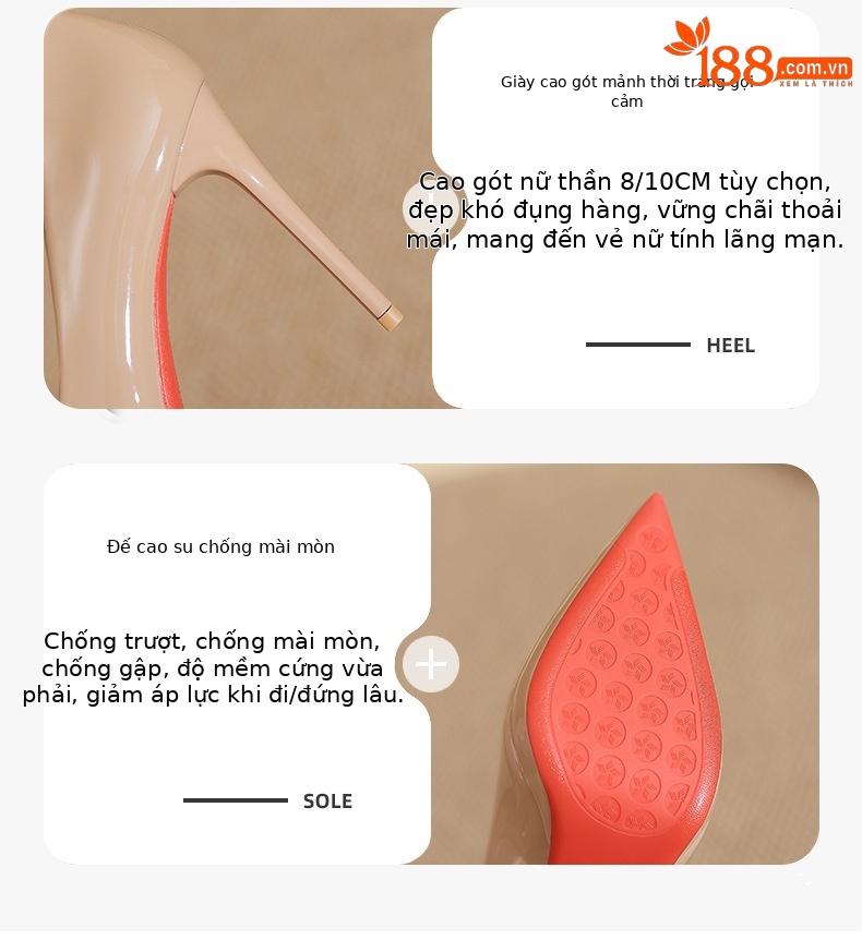 Giày cao gót mũi nhọn gót nhọn 10 cm, đế chống thấm nước, thoải mái cho nữ dự tiệc — Màu nude-10cm chi tiết 3
