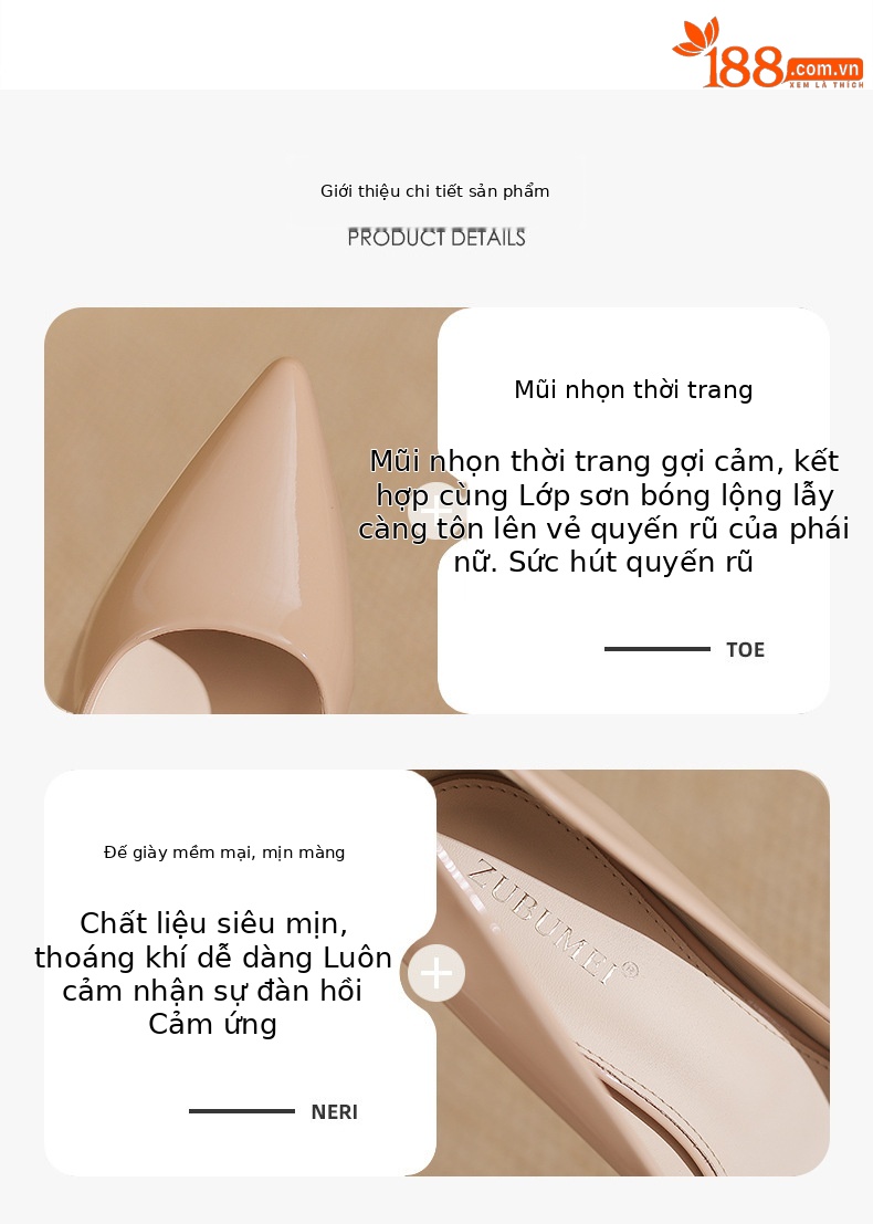 Giày cao gót mũi nhọn gót nhọn 10 cm, đế chống thấm nước, thoải mái cho nữ dự tiệc — Màu nude-10cm chi tiết 2
