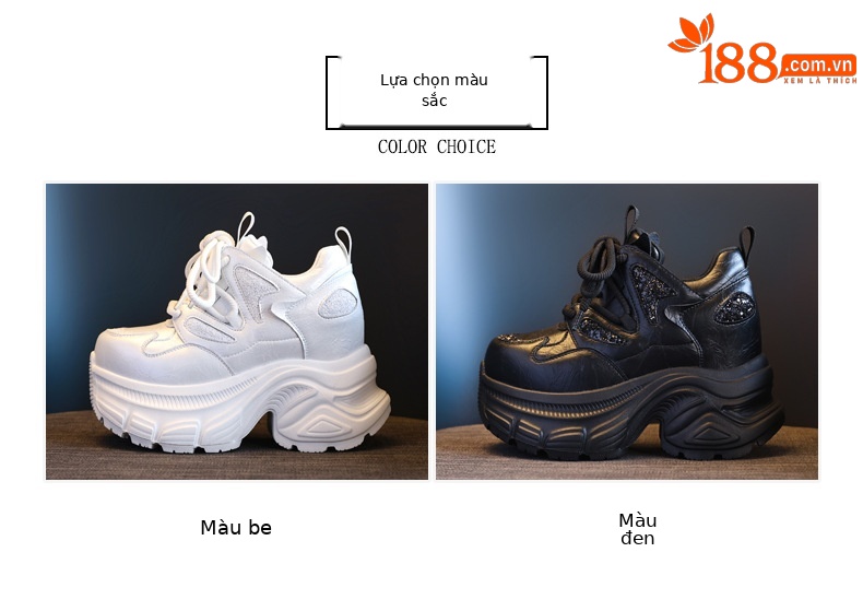Giày sneaker chunky nữ đế dày tăng chiều cao HC3572 — Màu đen chi tiết 2