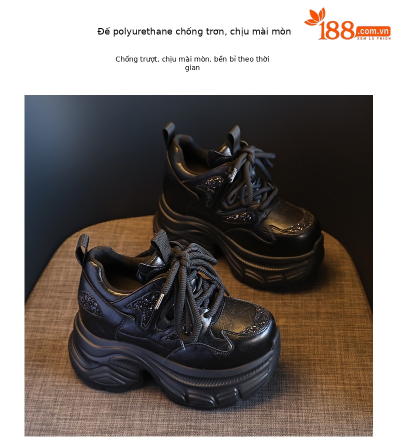 Giày sneaker chunky nữ đế dày tăng chiều cao HC3572 — Màu đen chi tiết 10
