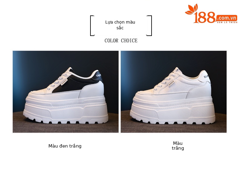 Giày sneaker nữ đế dày tăng chiều cao phong cách đơn giản — Đen trắng chi tiết 2