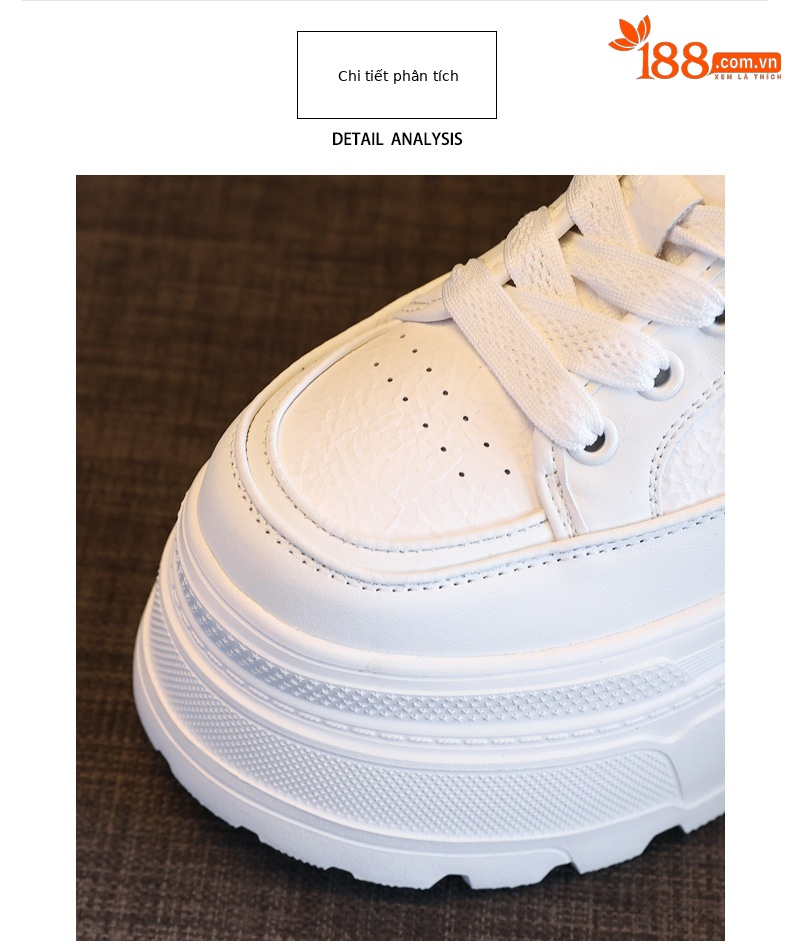 Giày sneaker nữ đế dày tăng chiều cao phong cách đơn giản — Đen trắng chi tiết 7