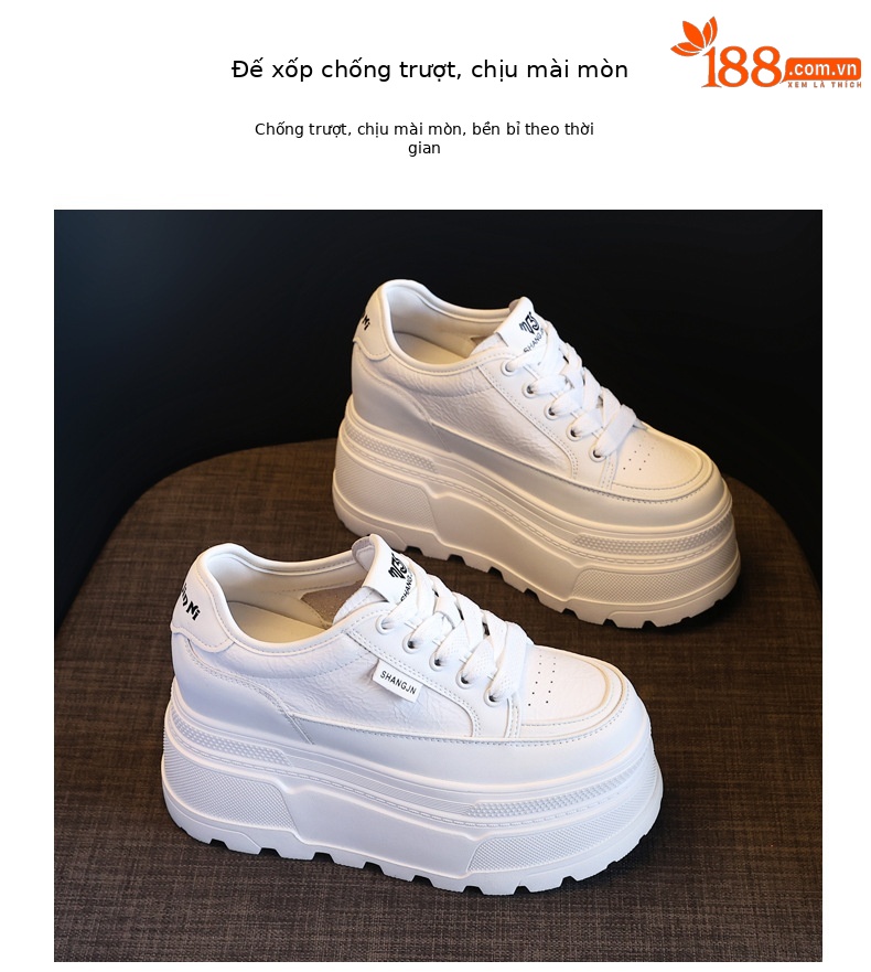 Giày sneaker nữ đế dày tăng chiều cao phong cách đơn giản — Đen trắng chi tiết 10