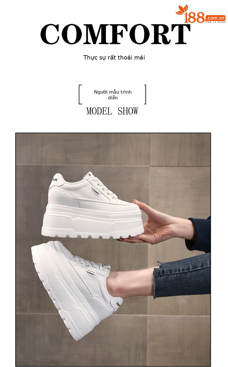 Giày sneaker nữ đế dày tăng chiều cao phong cách đơn giản — Đen trắng chi tiết 11