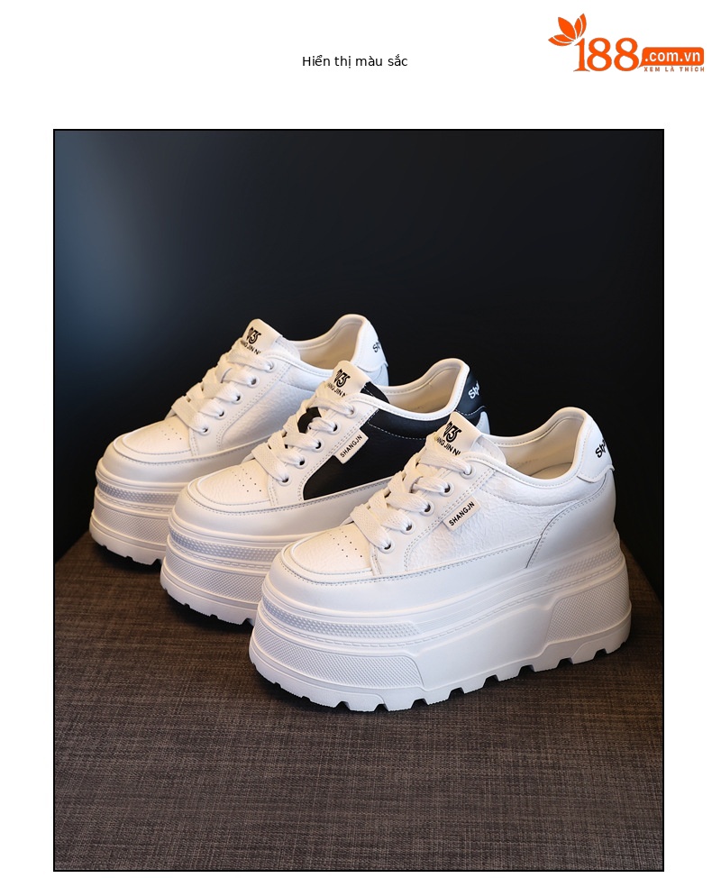 Giày sneaker nữ đế dày tăng chiều cao phong cách đơn giản — Đen trắng chi tiết 18