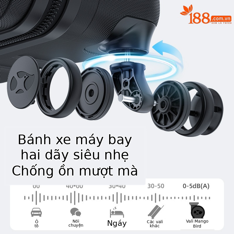 Bộ vali ba mảnh 20/24/28 inch cao cấp, thiết kế sang trọng, phù hợp mọi chuyến đi — Màu đen