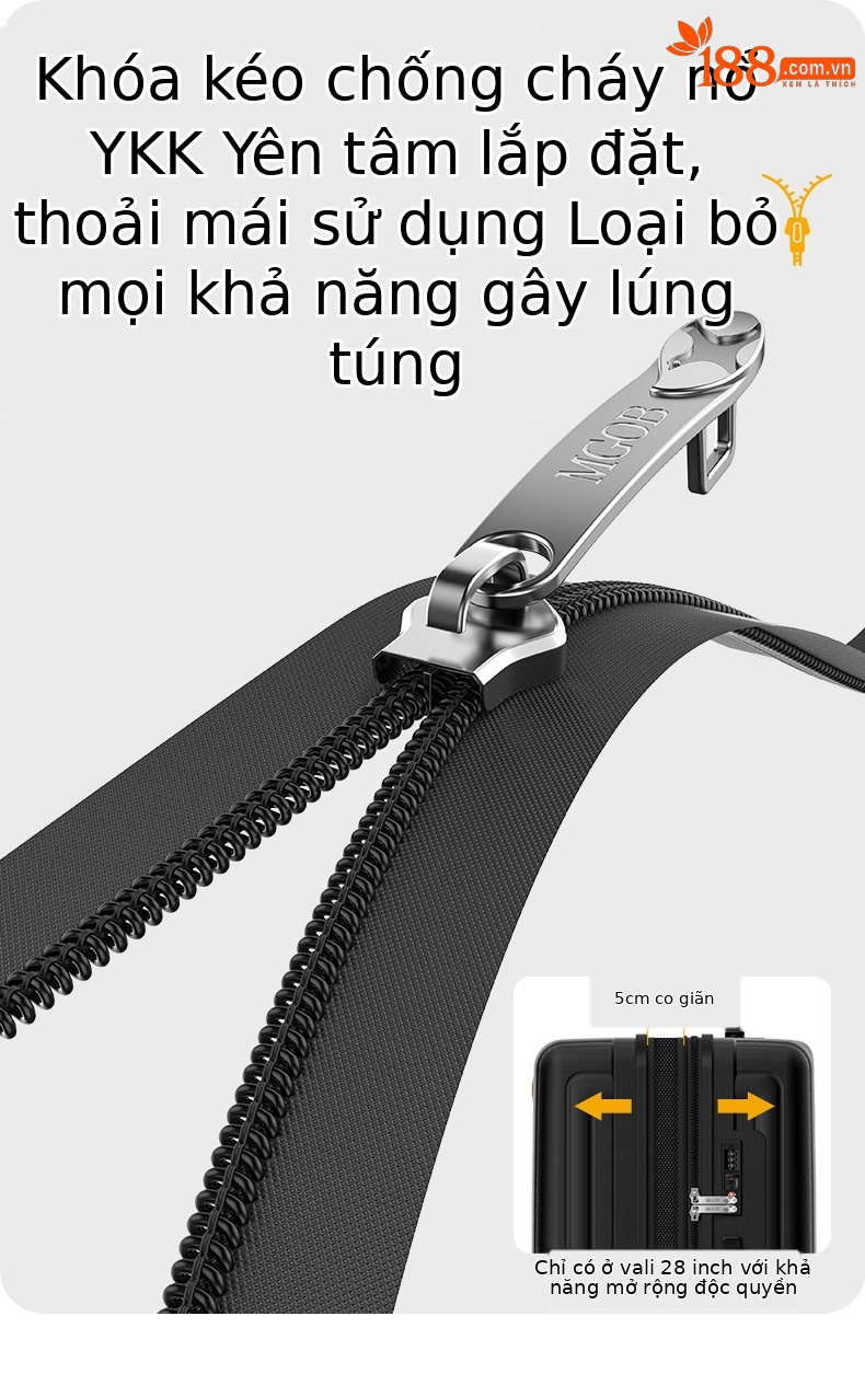 Bộ vali ba mảnh 20/24/28 inch cao cấp, thiết kế sang trọng, phù hợp mọi chuyến đi — Màu đen chi tiết 7