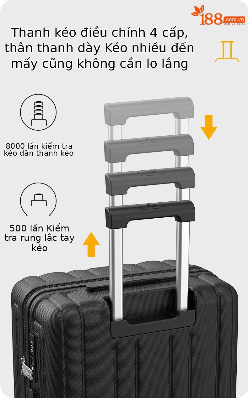Bộ vali ba mảnh 20/24/28 inch cao cấp, thiết kế sang trọng, phù hợp mọi chuyến đi — Màu đen chi tiết 9