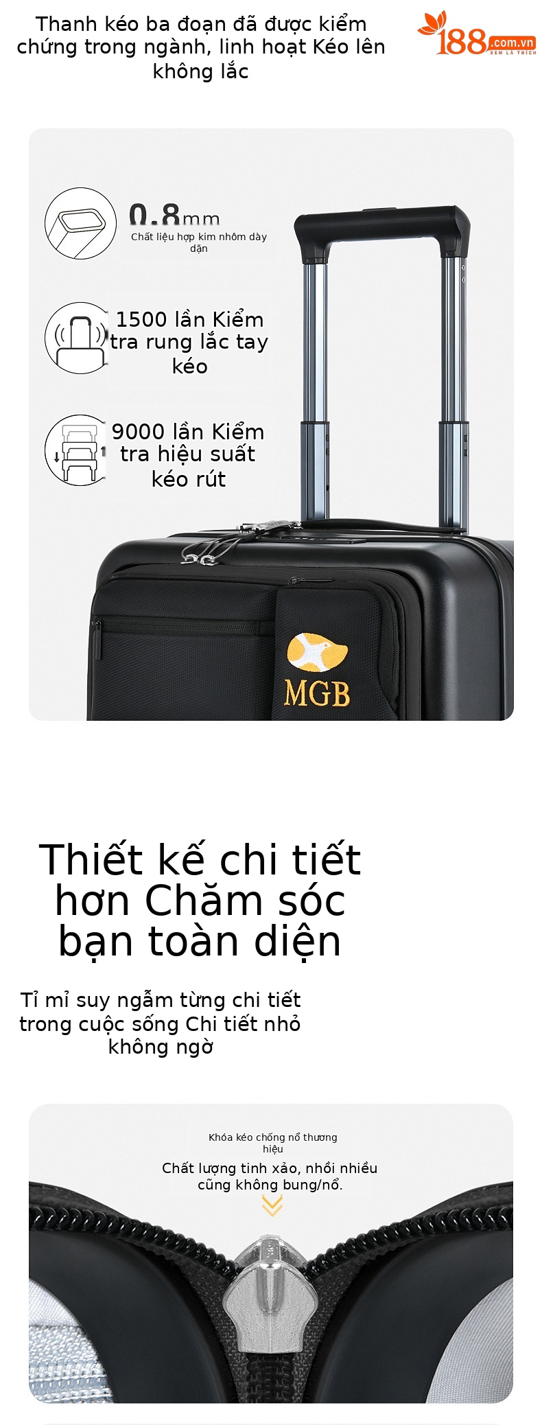 Vali vải Oxford siêu nhẹ mở rộng chịu mài mòn, size cabin 20 inch — Túi đựng xe đẩy màu bạc chi tiết 5