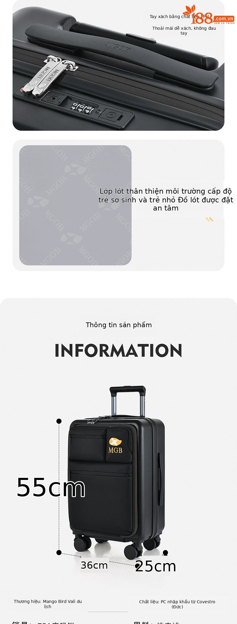Vali vải Oxford siêu nhẹ mở rộng chịu mài mòn, size cabin 20 inch — Túi đựng xe đẩy màu bạc chi tiết 6