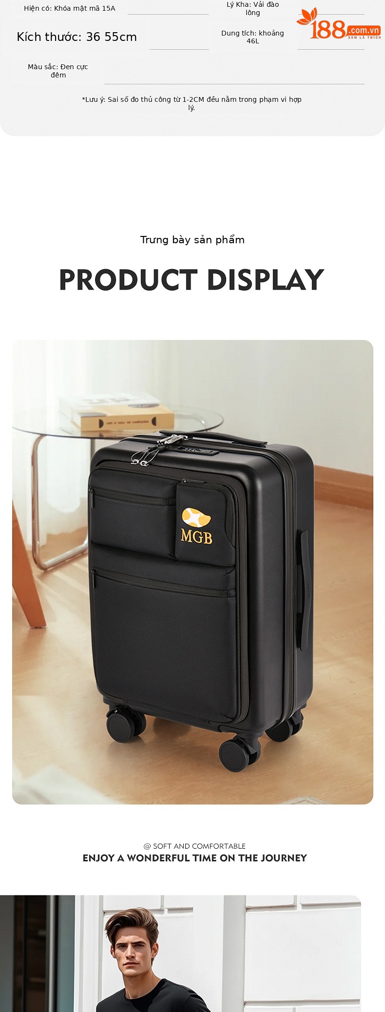 Vali vải Oxford siêu nhẹ mở rộng chịu mài mòn, size cabin 20 inch — Túi đựng xe đẩy màu bạc chi tiết 7