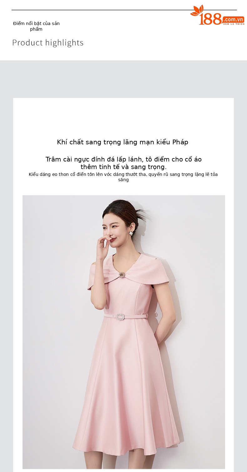 Váy liền nữ kiểu Pháp nhẹ nhàng trưởng thành thiết kế trang trọng mùa xuân hè — Màu đen chi tiết 4