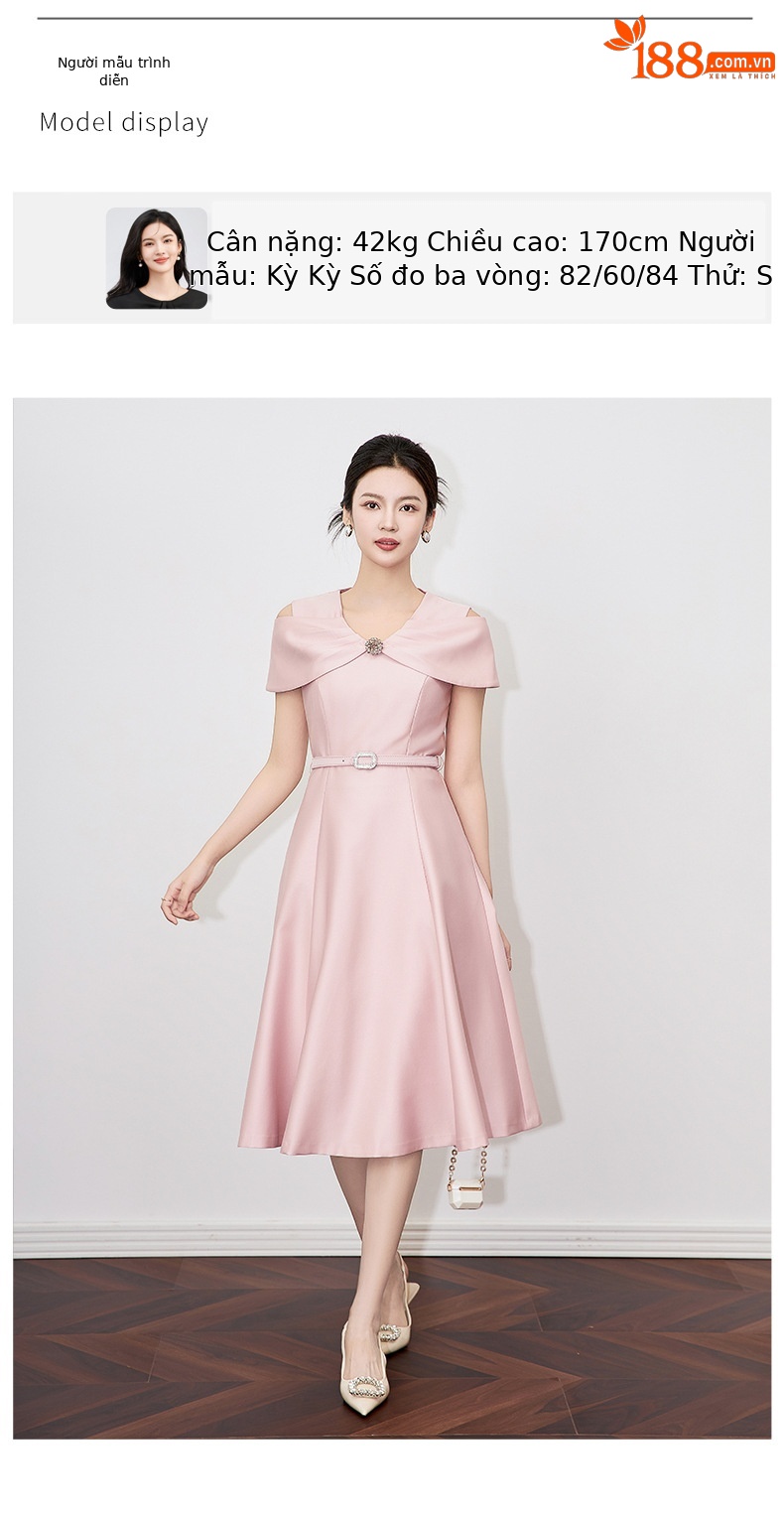Váy liền nữ kiểu Pháp nhẹ nhàng trưởng thành thiết kế trang trọng mùa xuân hè — Màu đen chi tiết 6