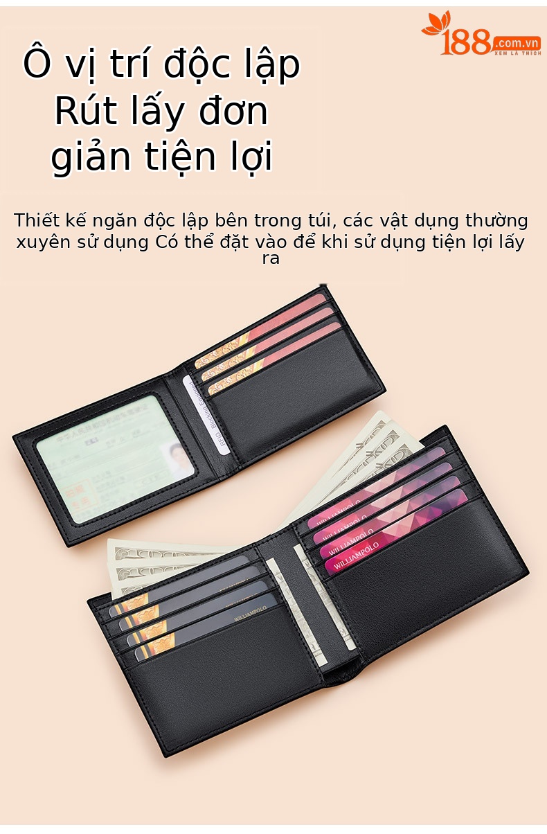 Ví nam gập mini da thật Emperor Paul cao cấp, mỏng nhẹ đựng giấy phép lái xe chi tiết 9