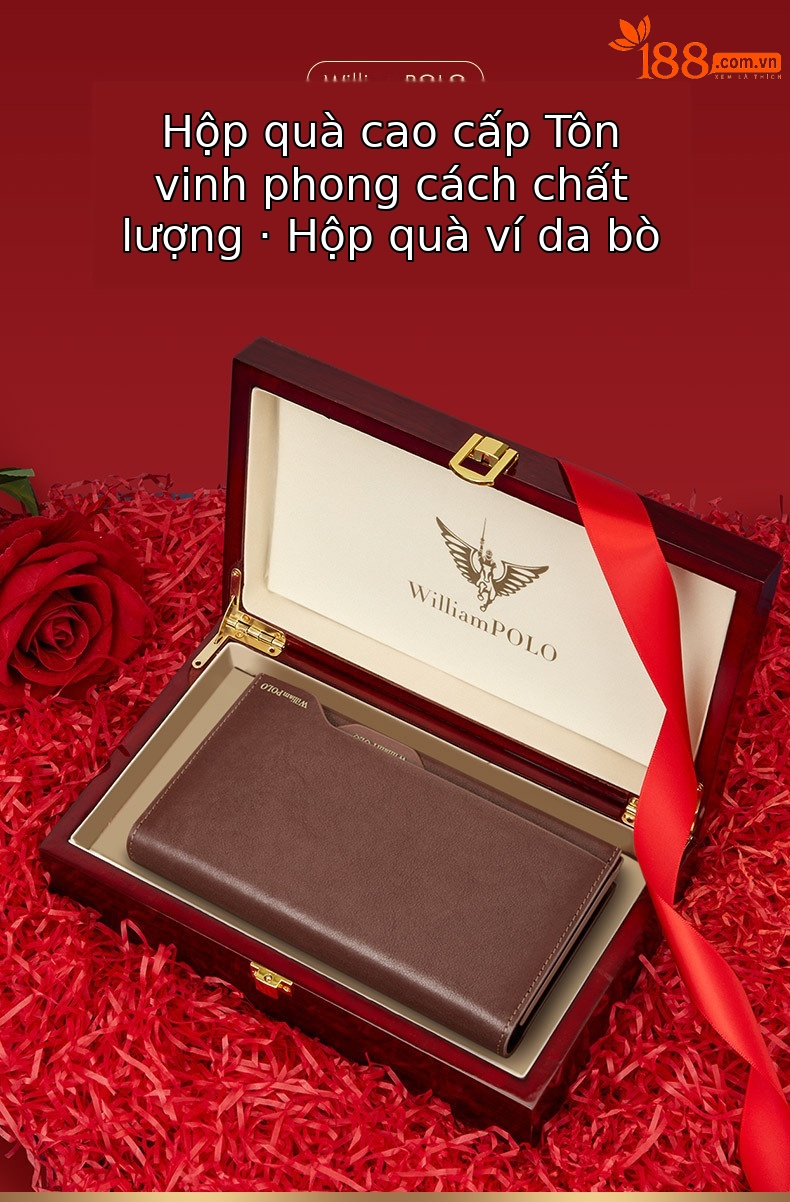 Ví dài nam da bò thật cao cấp Emperor Paul nhiều khe thẻ cầm tay công sở chi tiết 2