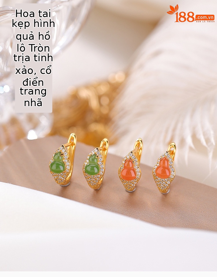 Bông tai đinh tán hoa tai kẹp phong cách Trung Quốc khí chất, đá đỏ ngọc bích mạ vàng bạc S925 — Mẫu đỏ nam chi tiết 1