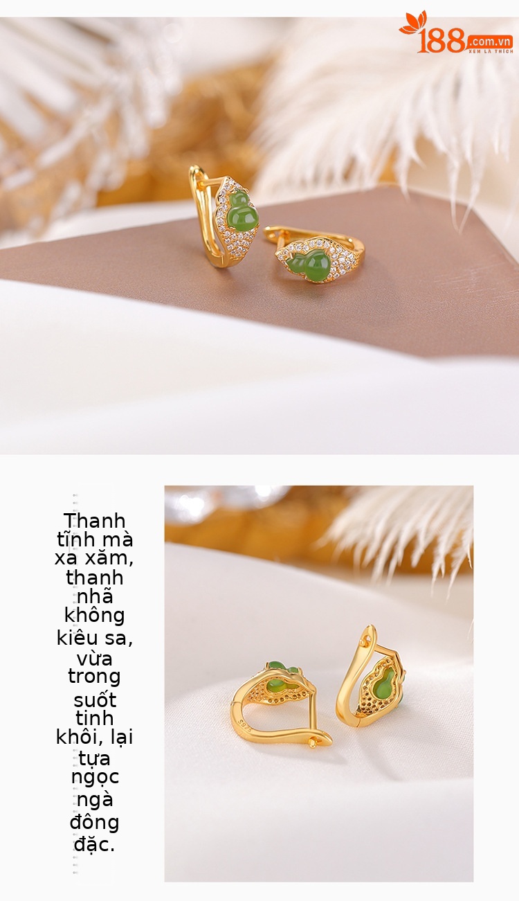 Bông tai đinh tán hoa tai kẹp phong cách Trung Quốc khí chất, đá đỏ ngọc bích mạ vàng bạc S925 — Mẫu đỏ nam chi tiết 3