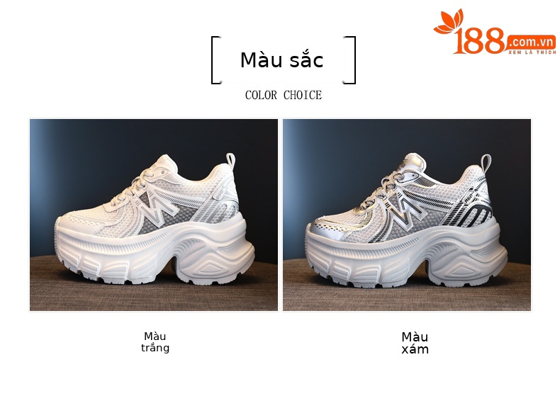 Giày thể thao nữ đế dày tăng chiều cao lưới thoáng khí phong cách chunky — Màu trắng chi tiết 2
