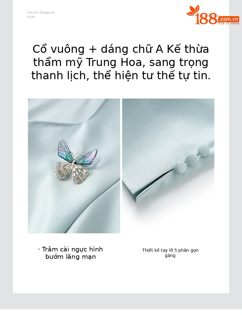 Váy liền nữ cổ vuông cao cấp phong cách Pháp sang trọng — Màu hồng chi tiết 5