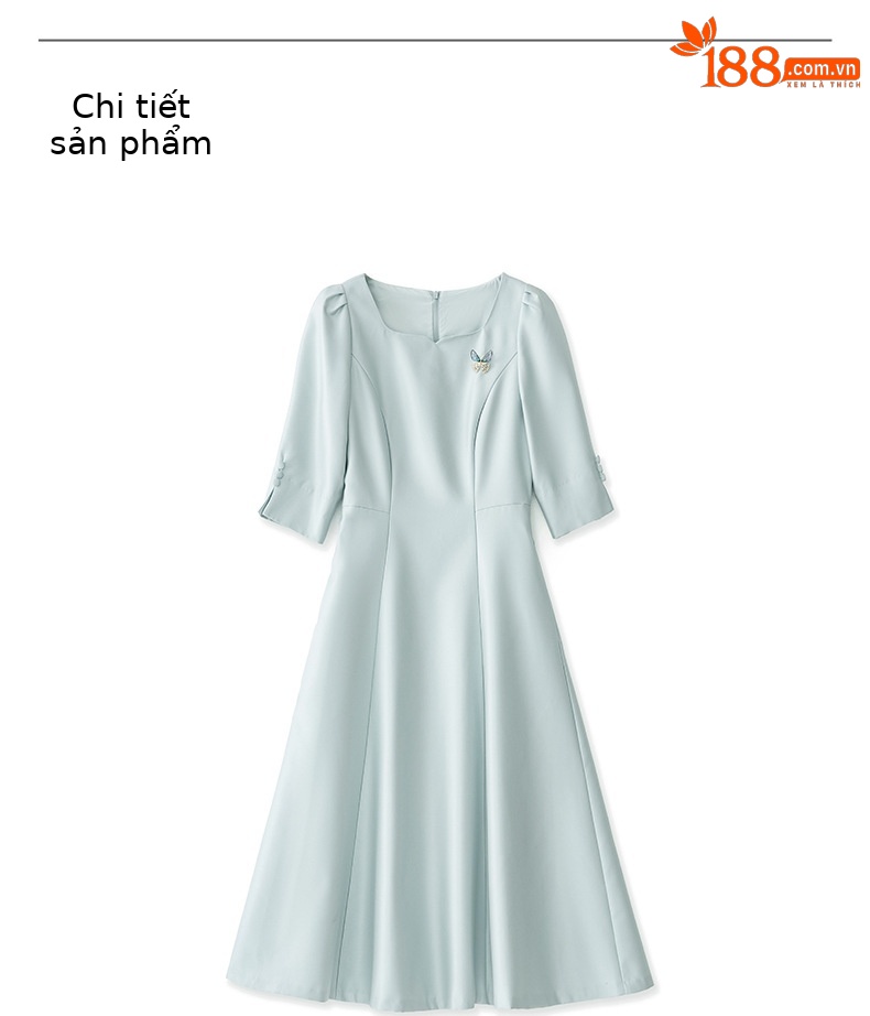 Váy liền nữ cổ vuông cao cấp phong cách Pháp sang trọng — Màu hồng chi tiết 20