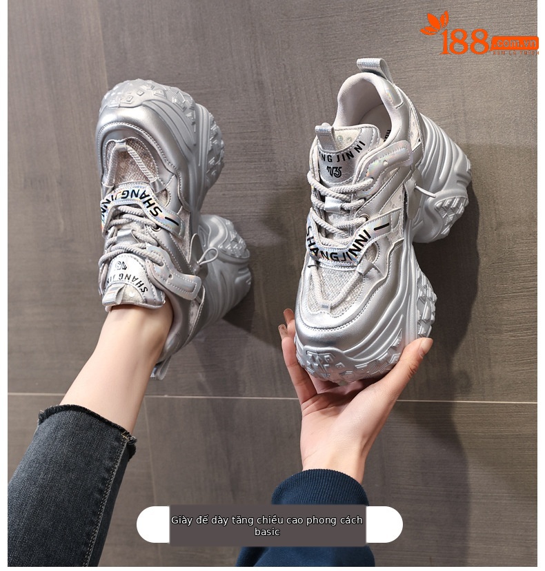 Giày sneaker nữ đế dày tăng chiều cao bên trong, đế bánh xốp mềm mại — Lưới đôi màu hồng nude chi tiết 1