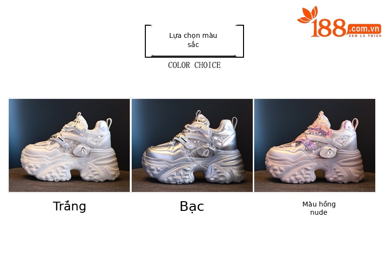 Giày sneaker nữ đế dày tăng chiều cao bên trong, đế bánh xốp mềm mại — Lưới đôi màu hồng nude chi tiết 2