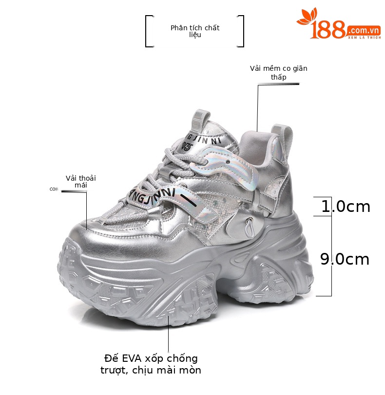 Giày sneaker nữ đế dày tăng chiều cao bên trong, đế bánh xốp mềm mại — Lưới đôi màu hồng nude chi tiết 3