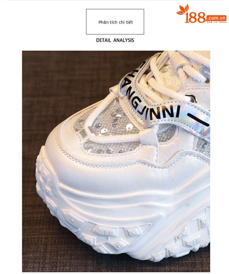 Giày sneaker nữ đế dày tăng chiều cao bên trong, đế bánh xốp mềm mại — Lưới đôi màu hồng nude chi tiết 7