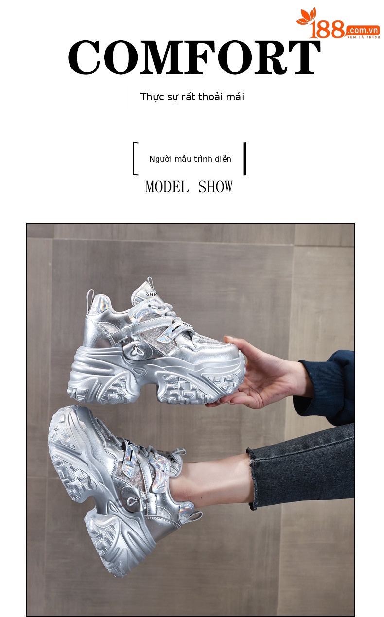 Giày sneaker nữ đế dày tăng chiều cao bên trong, đế bánh xốp mềm mại — Lưới đôi màu hồng nude chi tiết 11