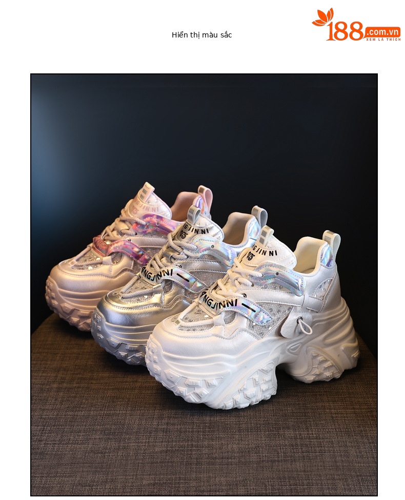 Giày sneaker nữ đế dày tăng chiều cao bên trong, đế bánh xốp mềm mại — Lưới đôi màu hồng nude chi tiết 18