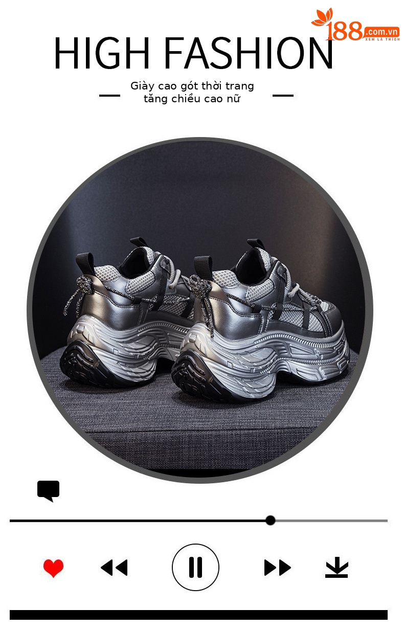 Giày sneaker nữ chunky đế dày phong cách Hàn Quốc, đính đá thời trang, phù hợp người thấp bé — M2803 màu xám, M2803 màu be chi tiết 5