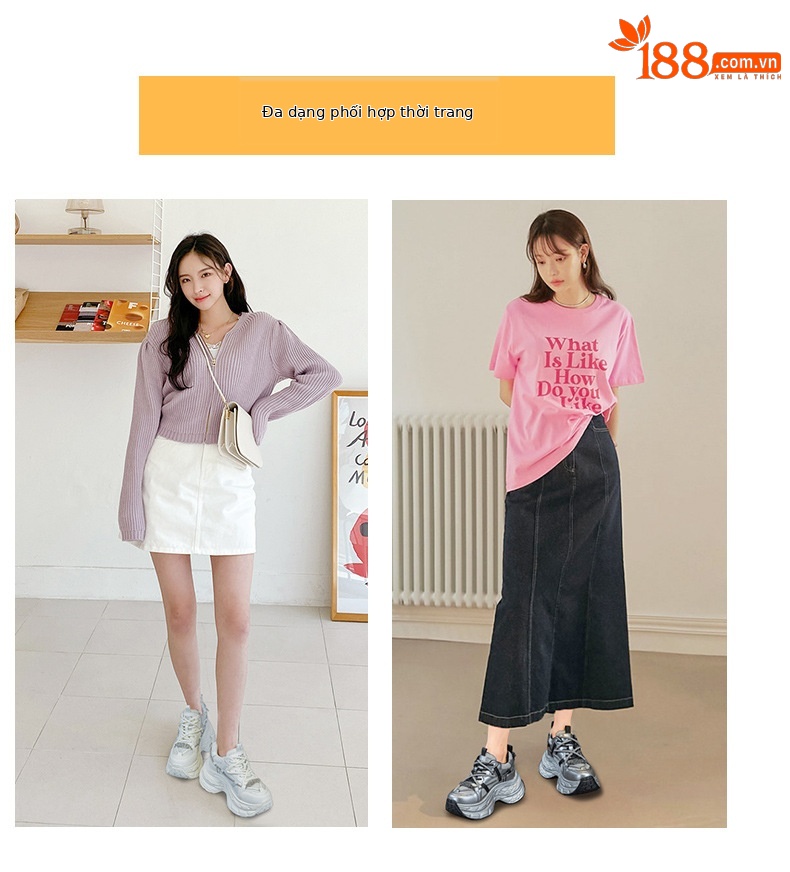 Giày sneaker nữ chunky đế dày phong cách Hàn Quốc, đính đá thời trang, phù hợp người thấp bé — M2803 màu xám, M2803 màu be chi tiết 6