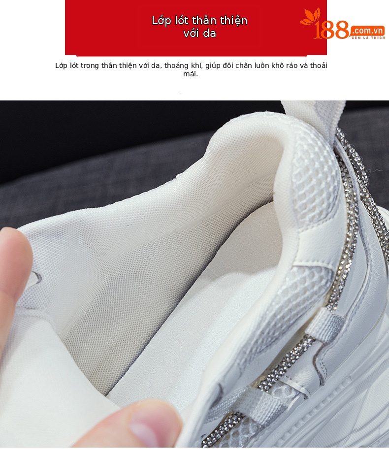Giày sneaker nữ chunky đế dày phong cách Hàn Quốc, đính đá thời trang, phù hợp người thấp bé — M2803 màu xám, M2803 màu be chi tiết 8