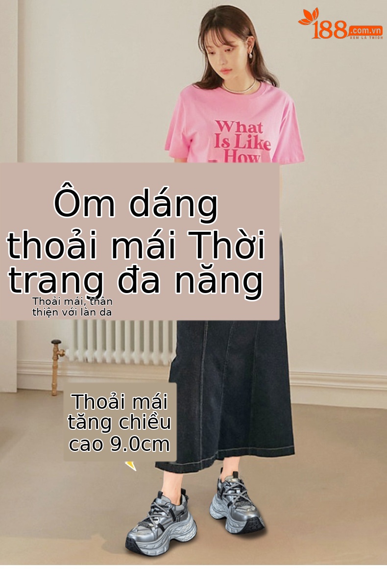 Giày sneaker nữ chunky đế dày phong cách Hàn Quốc, đính đá thời trang, phù hợp người thấp bé — M2803 màu xám, M2803 màu be chi tiết 1
