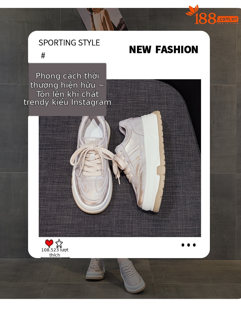 Giày sneaker nữ đế dày thời trang xuân 2026, giày thể thao nữ đa năng phối màu trắng — M2805 màu trắng, M2805 màu vàng kim, M2805 màu hồng chi tiết 3