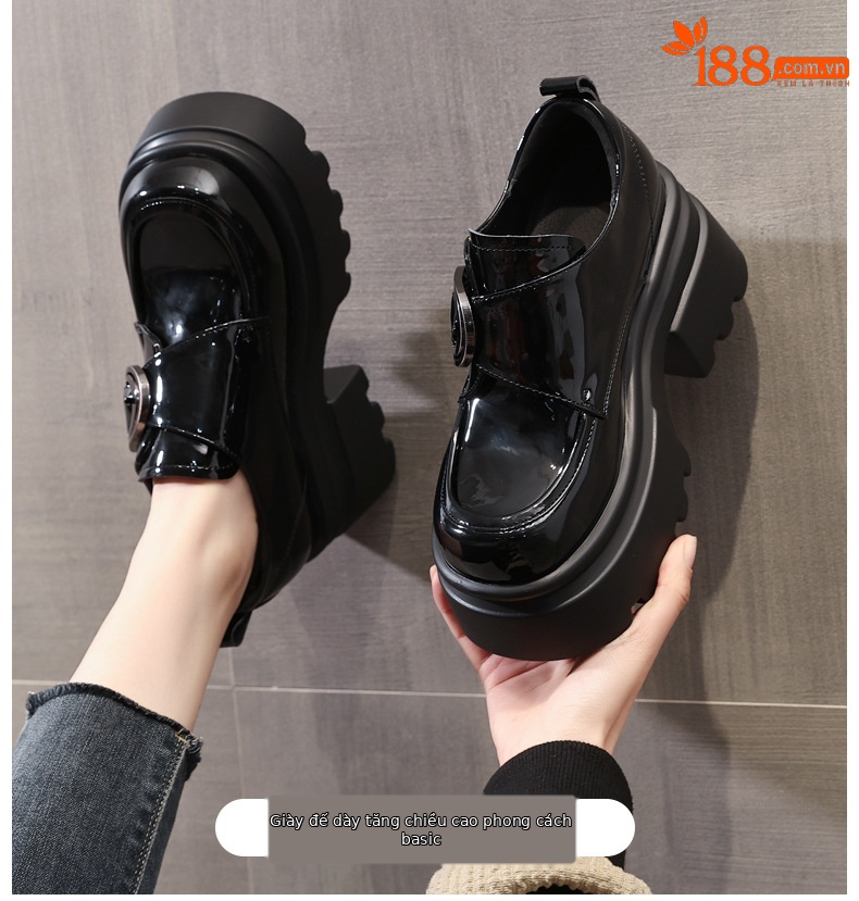Giày lười nữ đế dày tăng chiều cao phong cách basic — Màu đen be chi tiết 1