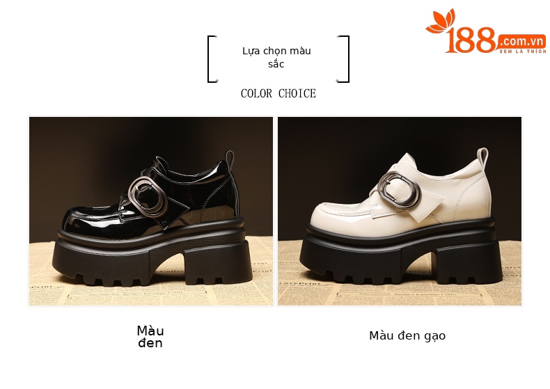 Giày lười nữ đế dày tăng chiều cao phong cách basic — Màu đen be chi tiết 2
