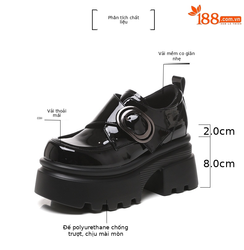 Giày lười nữ đế dày tăng chiều cao phong cách basic — Màu đen be chi tiết 3